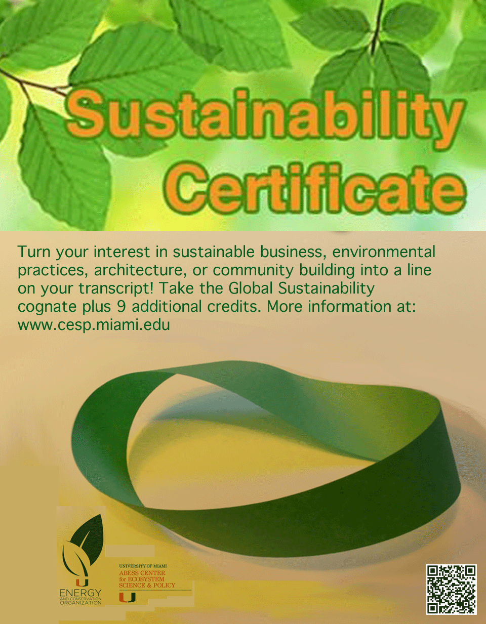 Sustainability Certificate Sustainability University of Miami